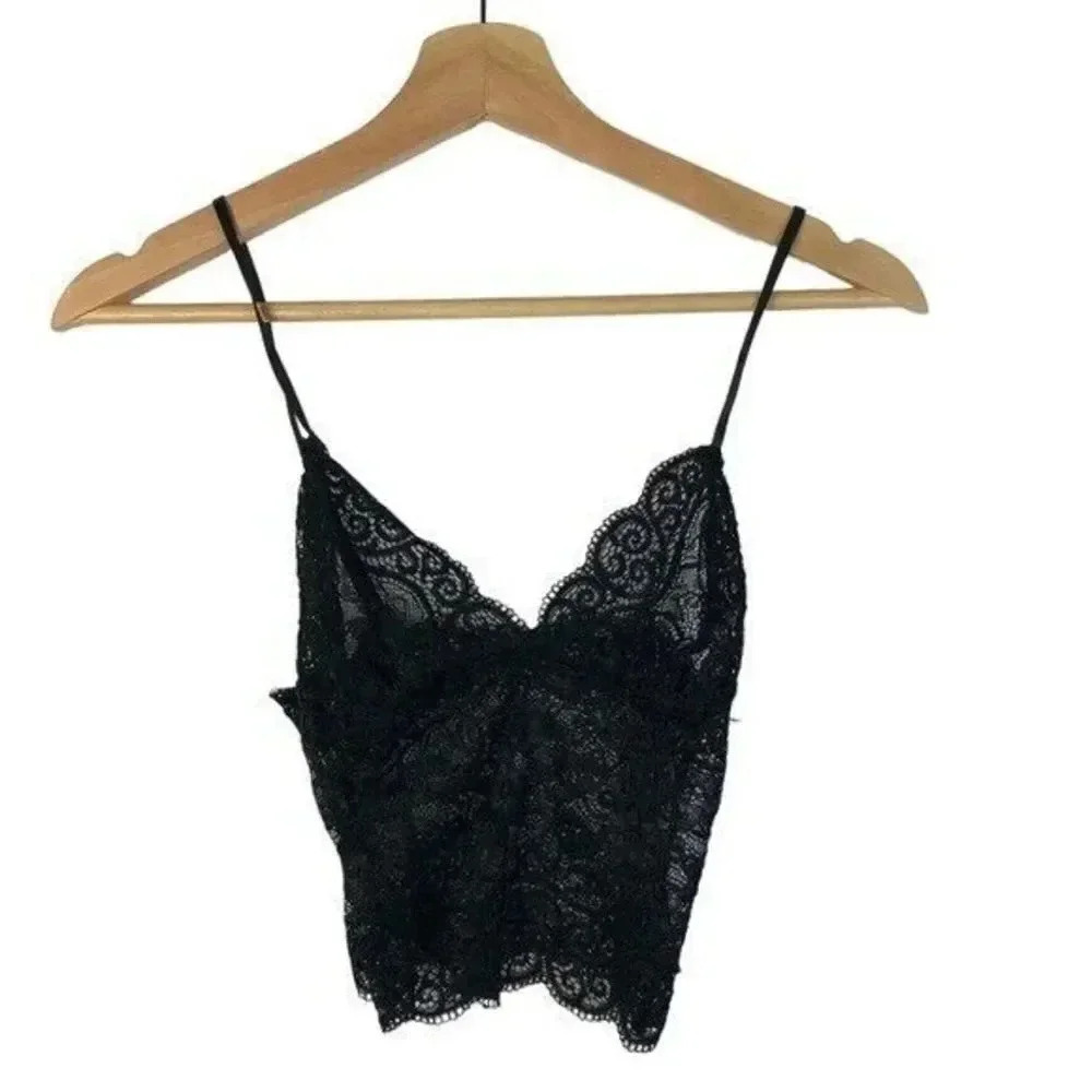 Paper Crane Black Sheer Lace Crop Tank Top XS - Picture 2 of 2
